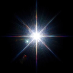 Bright Starburst Light Flare Effect on Black Background Ideal for Overlay and Design Projects