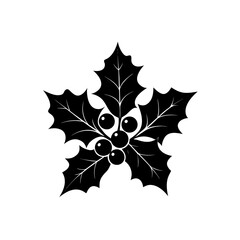 black silhouette of a holly leaf and berry cluster
