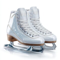 Pair of White Figure Skates Ready for Ice Skating Winter Sports