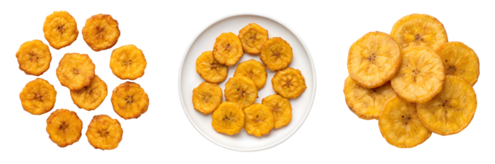 Set For arrangements of fried plantain chips isolated on transparent background