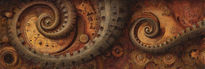 Intricate, rusty gears and spirals