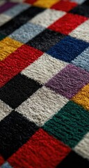 Close-up of a textured, colorful, square-patterned fabric