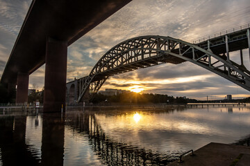 Stockholm, Sweden The Arsta railroad bridge at dawn.