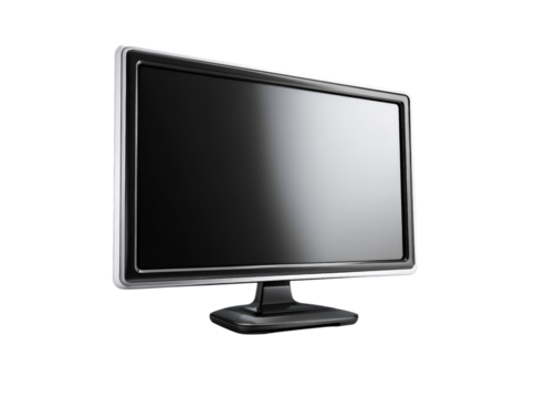 Sleek modern lcd monitor black screen technology display, Isolated On Transparent Background
