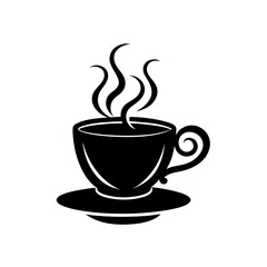 black silhouette of a steaming teacup ornament  ve