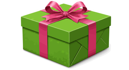 Obraz premium Green gift box with a pink ribbon and bow slightly angled view