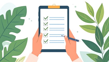 Hands holding clipboard with checklist