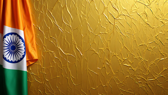 Indian flag on golden textured background with pride