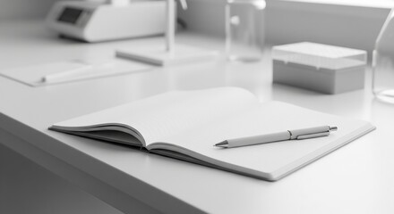 Notebook And Pen study routine in lab bench pastel minimal