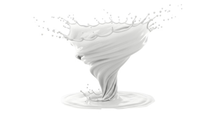 Swirling liquid splash of dairy milk product with droplets and dynamic motion effect