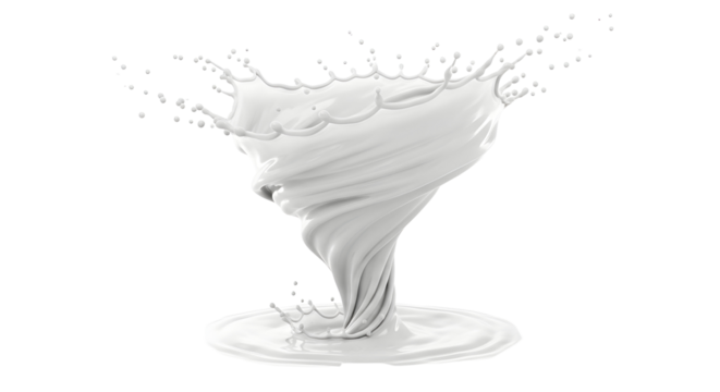 Swirling liquid splash of dairy milk product with droplets and dynamic motion effect