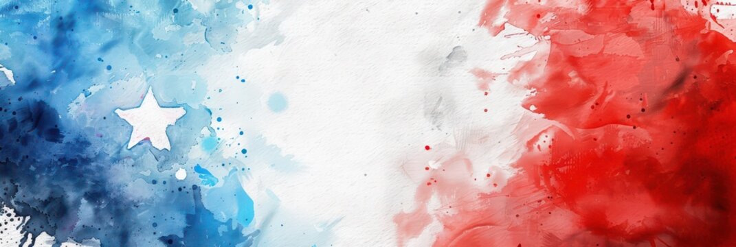 Chile independence day celebration concept with red white blue watercolor flag. Horizontal banner. Copy space. Chile National Day. Flag of Chile. Watercolor illustration