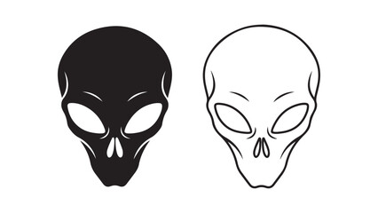Alien head outline icons black and white