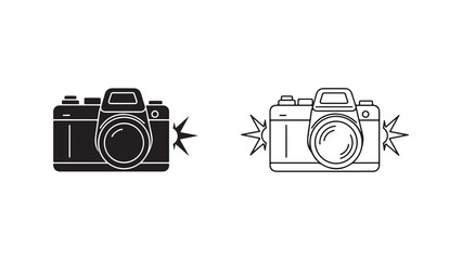 Camera icon with flash and transparent background