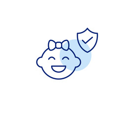 Verified child safety, trusted baby care, secure infant protection. Pixel perfect, editable stroke vector icon