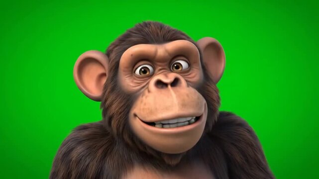 Animated chimpanzee character displaying various emotions and facial expressions on green background