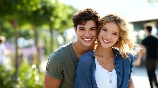 A young couple enjoying summer outdoor fun under soft light