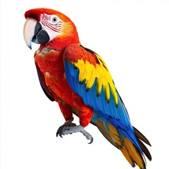 Fototapeta premium Vibrant macaw, profile view, colorful plumage against white