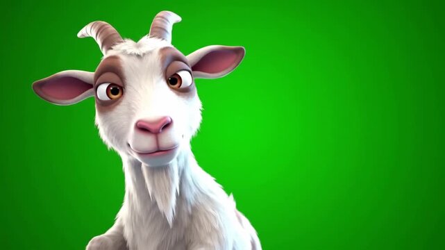 Animated white goat showing various facial expressions and head movements on green background