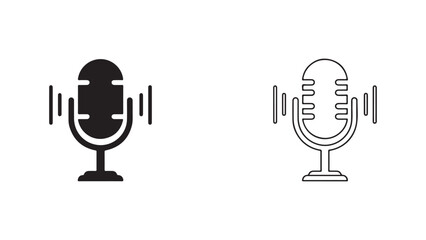 Microphone icon outline and filled style with transparent background