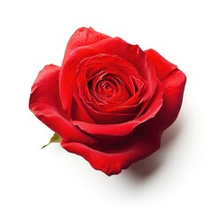 Naklejka premium Single, vibrant red rose, close-up against white