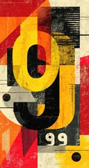 Naklejka premium Abstract graphic design featuring bold, vibrant colors and layered geometric shapes. Numbered elements are prominent, rendered with a textured, distressed effect