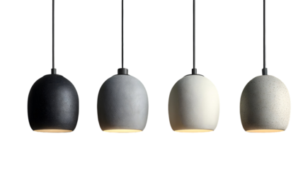 Four Stylish Pendant Lights in Varying Shades Against a transparent background