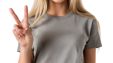 A portrait of a young woman showing a universal symbol of harmony and tranquility with her hand gesture an expression of positive nonviolent communication and hopeful goodwill.
