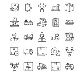 Delivery and Logistics Line Vector Icons