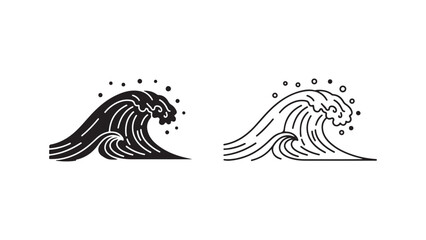 Ocean wave outline art with transparent background