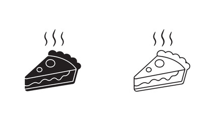 Pie slice icon with steam, black and white