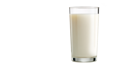 A pristine clear drinking glass filled with fresh nutritious calcium rich dairy milk a wholesome beverage for a healthy lifestyle sitting on a kitchen counter.