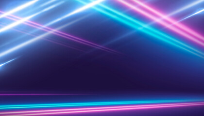 Moving fast neon laser beams of light, rays glowing in the dark.