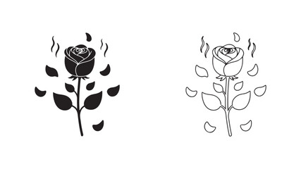 Rose flower outline and solid style with transparent background