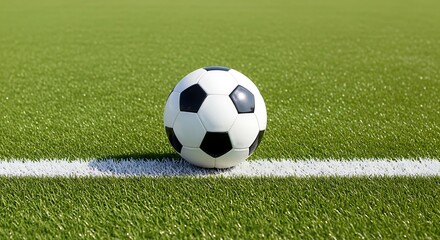 Soccer Ball Placed on Sideline of a Green Grass Football Field in Daylight
