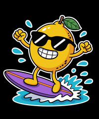 Retro Funny Surfing Lemon Illustration Lemonade Surf Lover