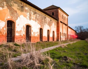 Abandoned building at sunset