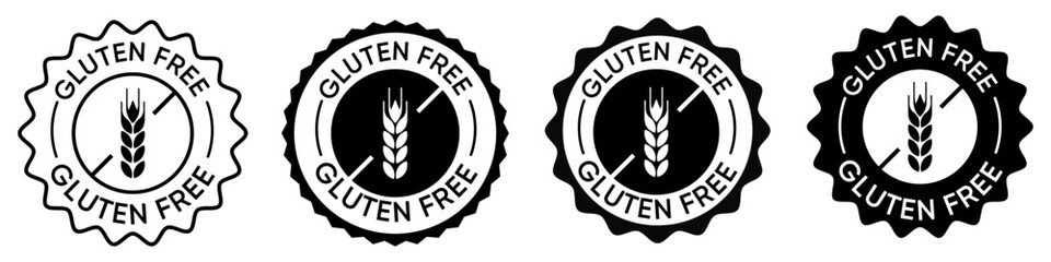 Gluten Free Badge Icons Set with Wheat Symbol Vector Design