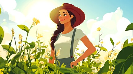 Woman in field of flowers