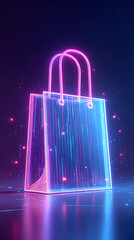 Dynamic neon shopping bag glows with vibrant energy and futuristic style