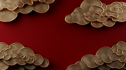 Chinese-style background with ornate gold cloud textures over deep crimson red