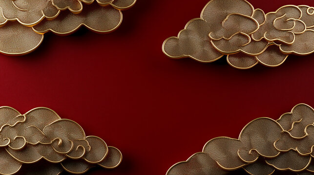 Chinese-style background with ornate gold cloud textures over deep crimson red