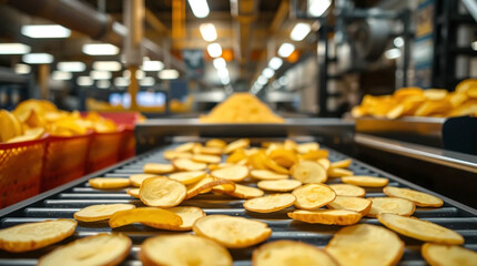 Fototapeta premium Conveyor line for the production of potato chips.