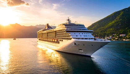 Cruise ship sunset sailing seascape