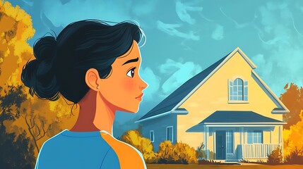 Woman looking at house