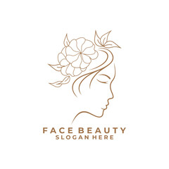 Nature Beauty logo design vector. Women Face with flower line art logo design icon template