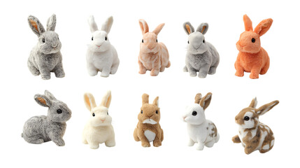 Fototapeta premium Ten Cute Rabbit Varieties Plush Toys Easter Bunnies Animal Collection