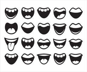 Collection of Cartoon Mouth Expressions Isolated on White Background Vector Graphics for Animation and Design Assets