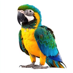 Fototapeta premium Vibrant parrot, profile view, bright colors against white