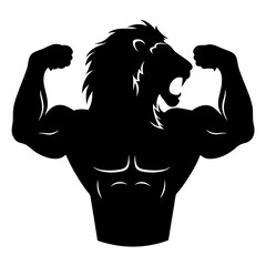 Obraz premium Muscular Lion Mascot Bodybuilder Silhouette